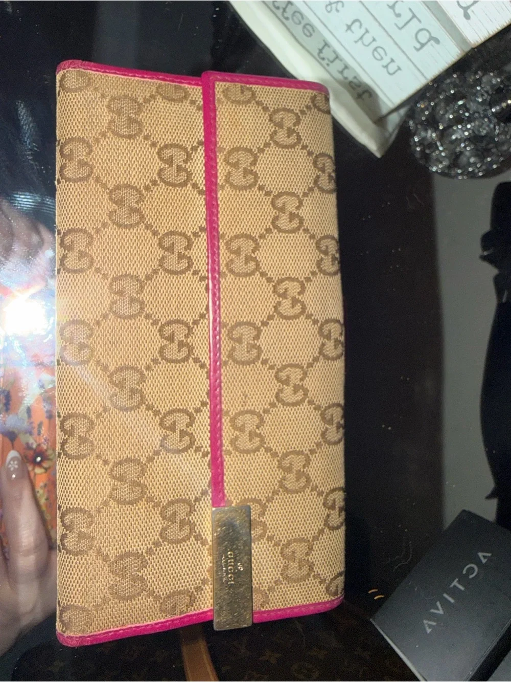 Gucci Vintage GG Canvas Convertible Wallet On Chain Pink WOC